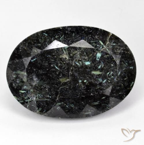 34.24ct Natural Preto com brilho azul Nuummite, oval, Opaco