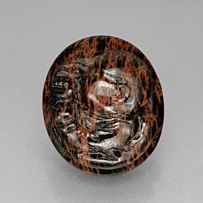 Obsidiana marrom natural 66,17ct, corte oval, opaco