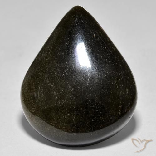 Obsidiana Preto com brilho dourado Natural 30.47ct, Formato de pêra, Opaco