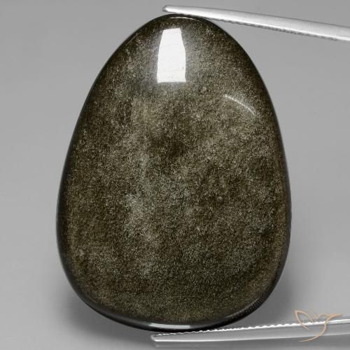 45.21ct Natural Preto com brilho dourado Obsidiana, Formato de pêra, Opaco