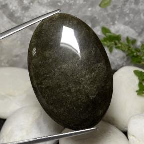 Obsidiana Ouro Brilho Preto Natural 31.63ct, Corte Oval, Opaco