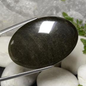 Obsidiana Ouro Brilho Preto Natural 31.63ct, Corte Oval, Opaco