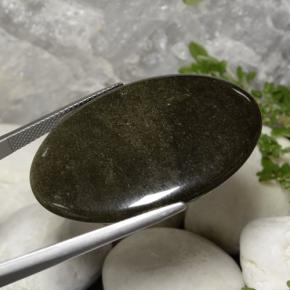 Obsidiana Ouro Brilho Preto Natural 31.63ct, Corte Oval, Opaco