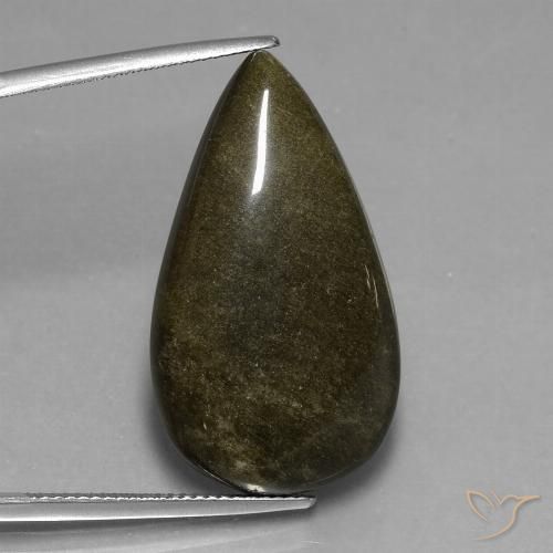 Obsidiana Preto com brilho dourado Natural 24.22ct, Formato de pêra, Opaco