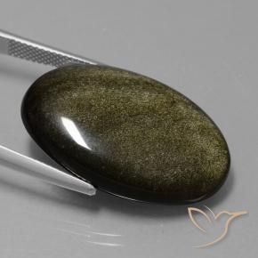 Obsidiana Preto com brilho dourado Natural 25.88ct, oval, Opaco