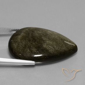 Obsidiana Preto com brilho dourado Natural 37.83ct, Formato de pêra, Opaco