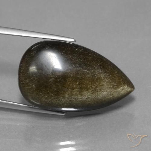 Obsidiana Preto com brilho dourado Natural 15.20ct, Formato de pêra, Opaco