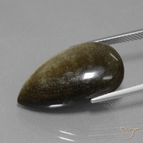 Obsidiana Preto com brilho dourado Natural 15.20ct, Formato de pêra, Opaco