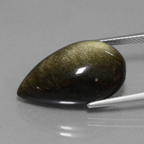 Obsidiana Ouro Preto Brilho Natural 13.69ct, Formato de pêra, Opaco