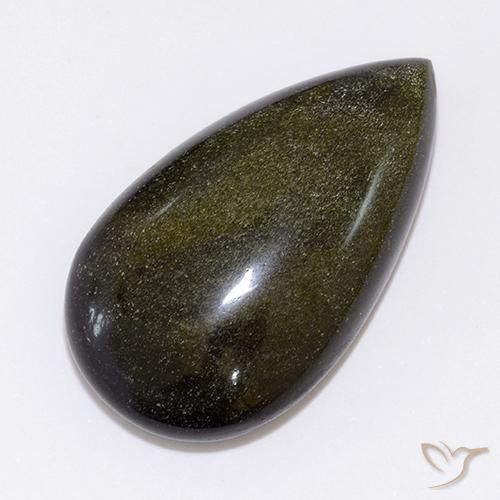 26.64ct Natural Preto com Bronze Obsidiana, Formato de pêra, Opaco