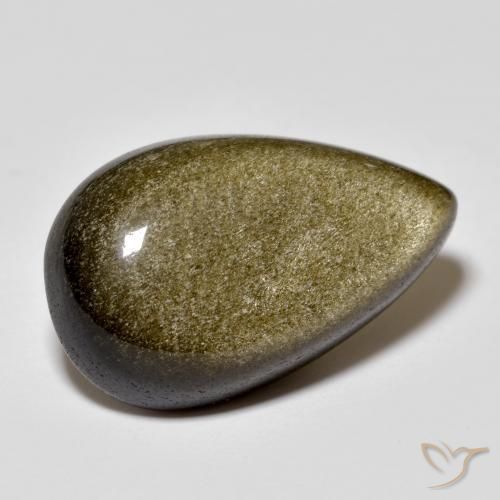 Obsidiana preto com brilho dourado natural 13,44ct, formato de pêra, opaco