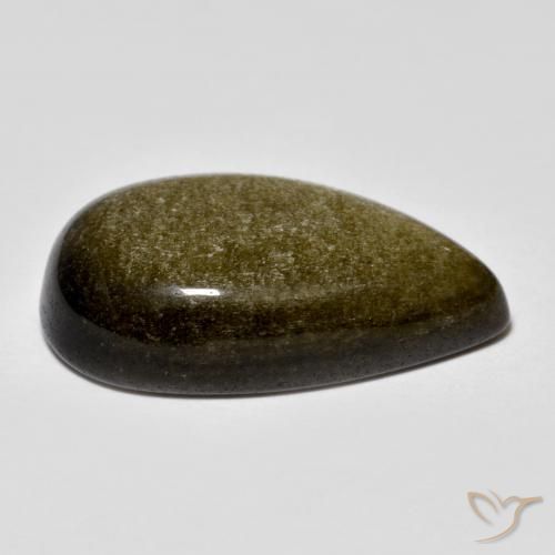 Obsidiana preto com brilho dourado natural 13,44ct, formato de pêra, opaco