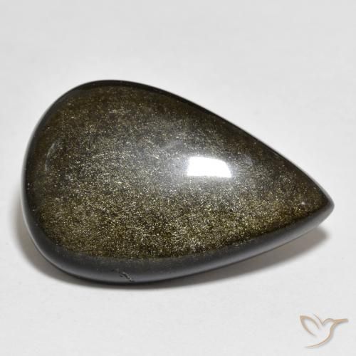 Obsidiana Preto com brilho dourado Natural 18.27ct, Formato de pêra, Opaco