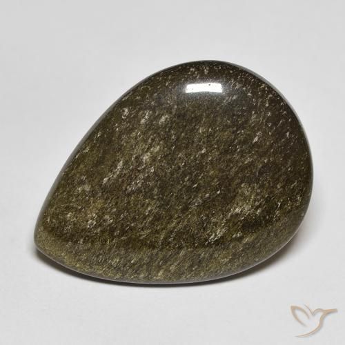 11.74ct Natural Preto com brilho dourado Obsidiana, Formato de pêra, Opaco
