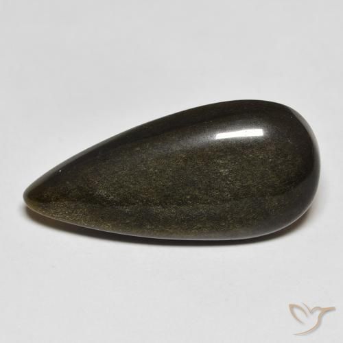 12.77ct Natural Preto com brilho dourado Obsidiana, Formato de pêra, Opaco