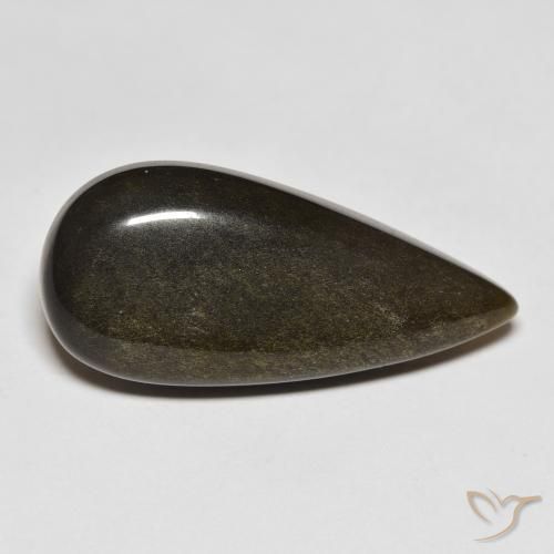 Obsidiana Preto com brilho dourado Natural 12.77ct, Formato de pêra, Opaco