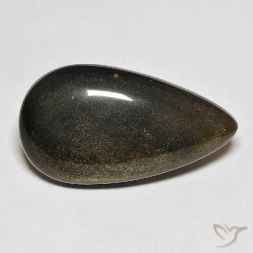 Obsidiana Preto com brilho dourado Natural 15.65ct, Formato de pêra, Opaco