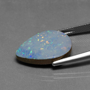 Dupleto de opala multicolorido natural 9,47ct, formato de pêra, opaco