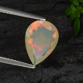 Opala amarelo natural 1,28ct, formato de pêra, transparente