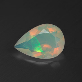 Opala multicolorido natural 1,53ct, formato de pêra, transparente