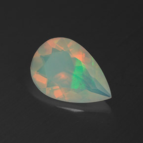 Opala multicolorido natural 1,53ct, formato de pêra, transparente