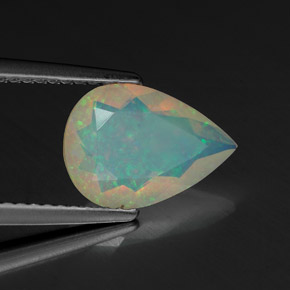Opala multicolorido natural 1,28ct, formato de pêra, transparente