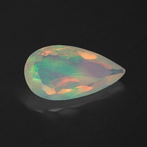 Opala multicolorido natural 1,39ct, formato de pêra, transparente