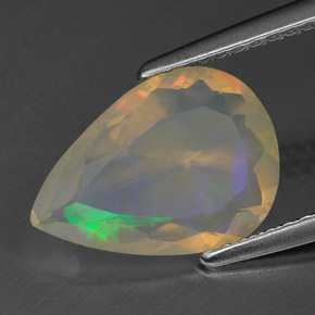 Opala multicolorido natural 1,54ct, formato de pêra, transparente