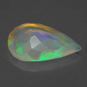 Opala multicolorido natural 1,54ct, formato de pêra, transparente