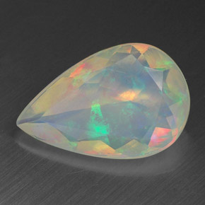 Opala multicolorido natural 1,40ct, formato de pêra, transparente