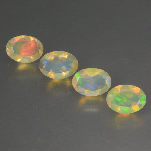 Pedras preciosas de opala multicolorido natural de 1,60 ct, corte oval, transparente