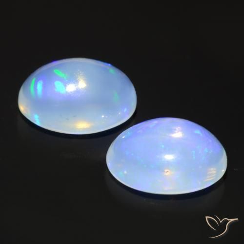 Pedras preciosas de Opala Branco azulado natural de 1.46 ct, oval, Transparente