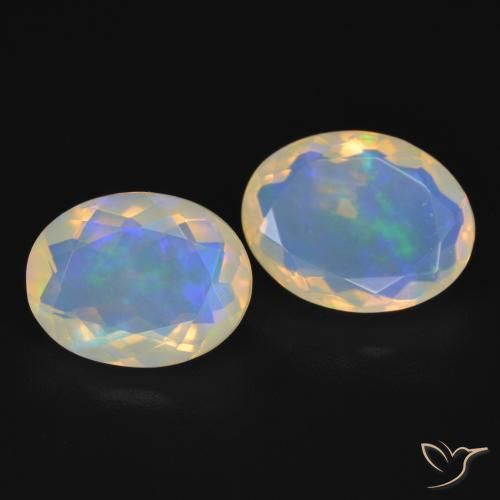 Pedras preciosas de Opala Branco azulado natural de 3.16 ct, oval, Transparente