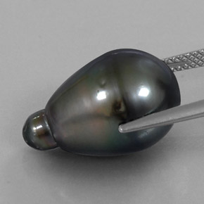 Pérola cinza natural 13,94ct, formato de pêra, opaco