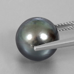 Pérola Cinza escuro Natural 12.55ct, Esfera / Bola, Opaco