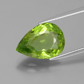 Peridoto verde vivo Natural 5.28ct, Formato de pêra, VS