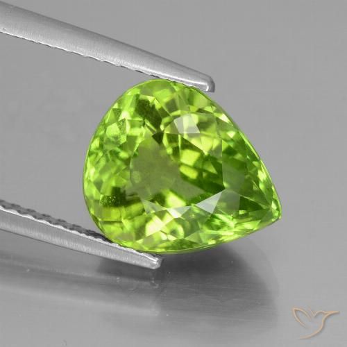 Peridoto verde natural 4,07ct, formato de pêra, VS