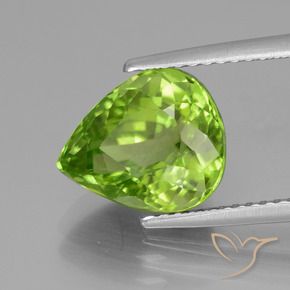 Peridoto verde natural 4,07ct, formato de pêra, VS