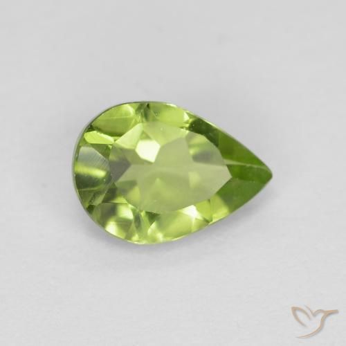 Peridoto verde vivo Natural 0.72ct, Formato de pêra, VS