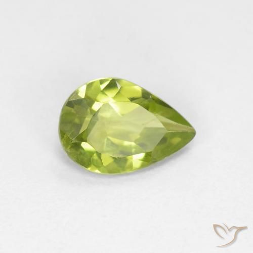 Peridoto verde vivo Natural 0.66ct, Formato de pêra, VS