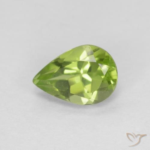 Peridoto verde vivo Natural 0.84ct, Formato de pêra, VVS
