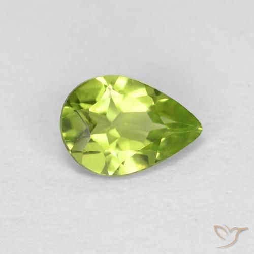 Peridoto verde vivo Natural 0.73ct, Formato de pêra, VS
