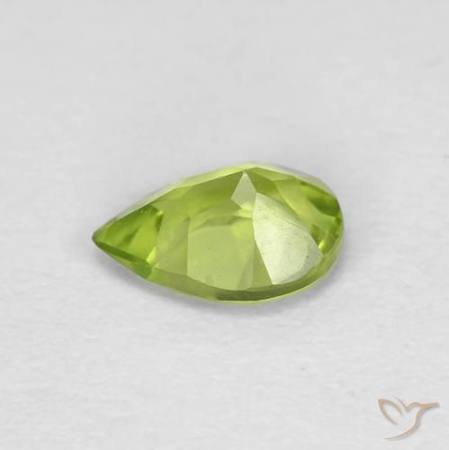 Peridoto verde vivo Natural 0.73ct, Formato de pêra, VS