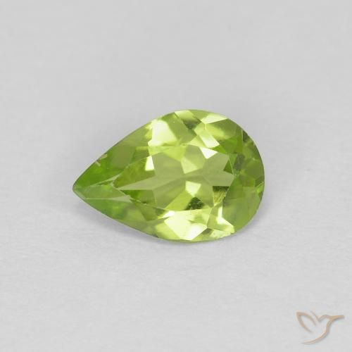 Peridoto verde vivo Natural 0.61ct, Formato de pêra, VS
