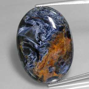 Pietersita multicolorido natural 37,83ct, corte oval, opaco