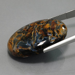 Pietersita azul natural 36,58ct, corte oval, opaco