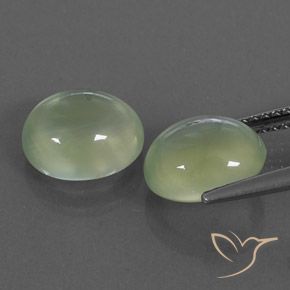Pedras preciosas de Prehnite Pale Pear Green  natural de 5.10 ct, oval, Transparente/Translúcido