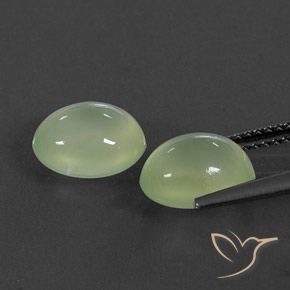Pedras preciosas de Prehnite Pale Pear Green  natural de 5.16 ct, oval, Transparente/Translúcido