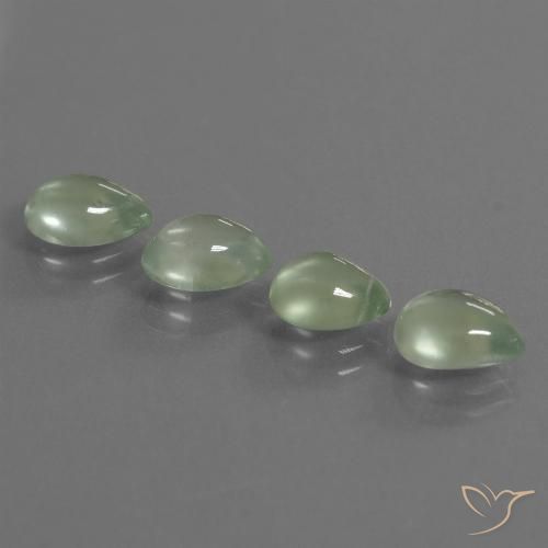 Pedras preciosas de prehnita verde natural de 5,59 ct, formato de pêra, transparente