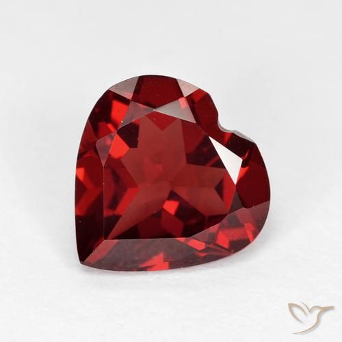 Granada piropo vermelho natural 1,92ct, formato de coração, VVS